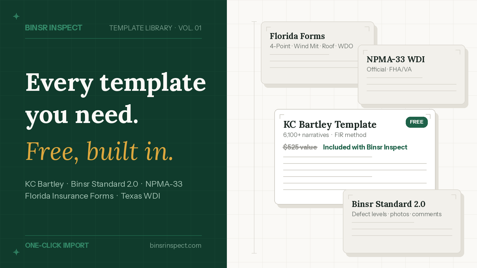 Free Home Inspection Templates in Binsr Inspect, Including the KC Bartley Template