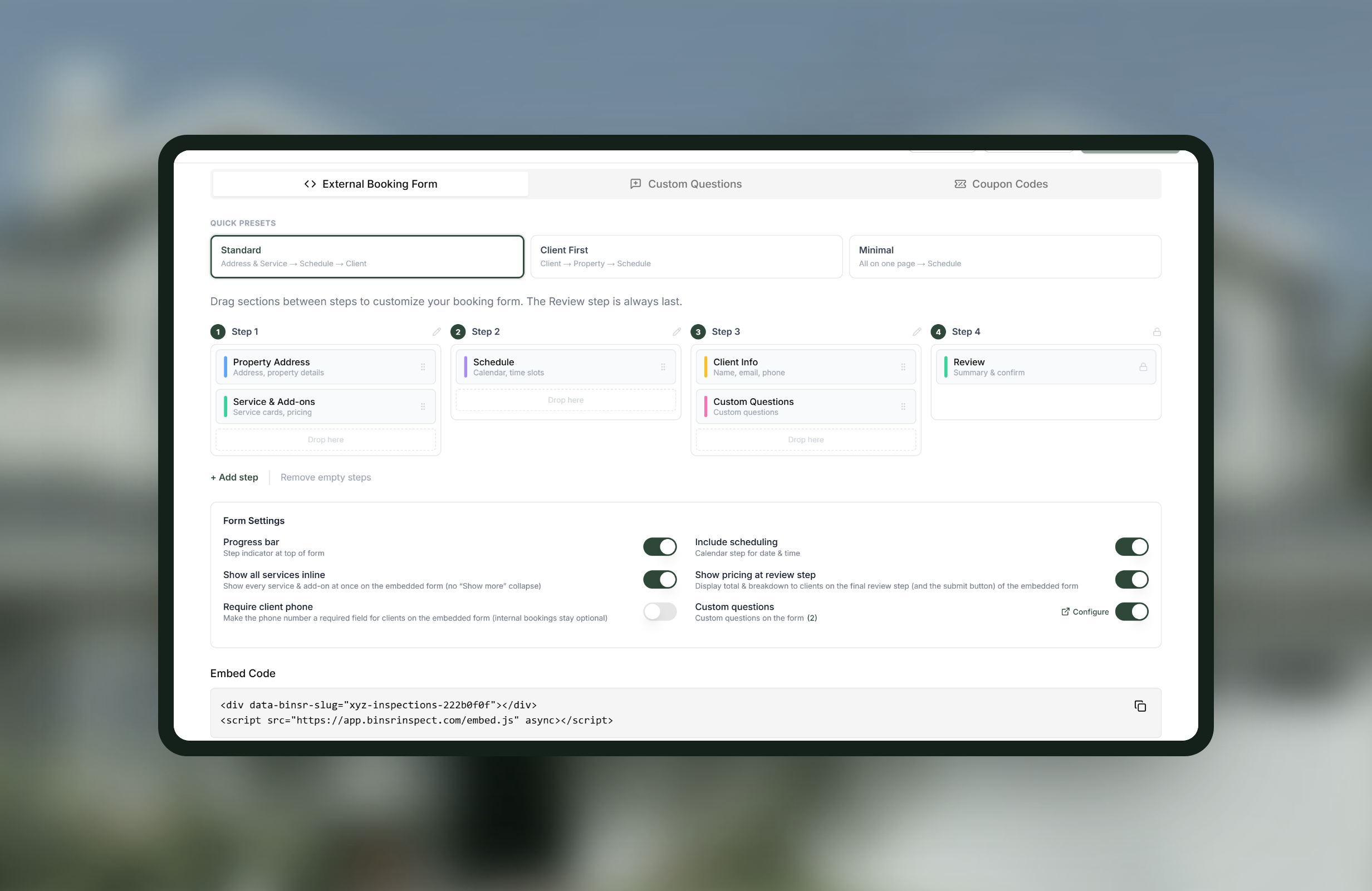 Booking & Payments in Binsr Inspect