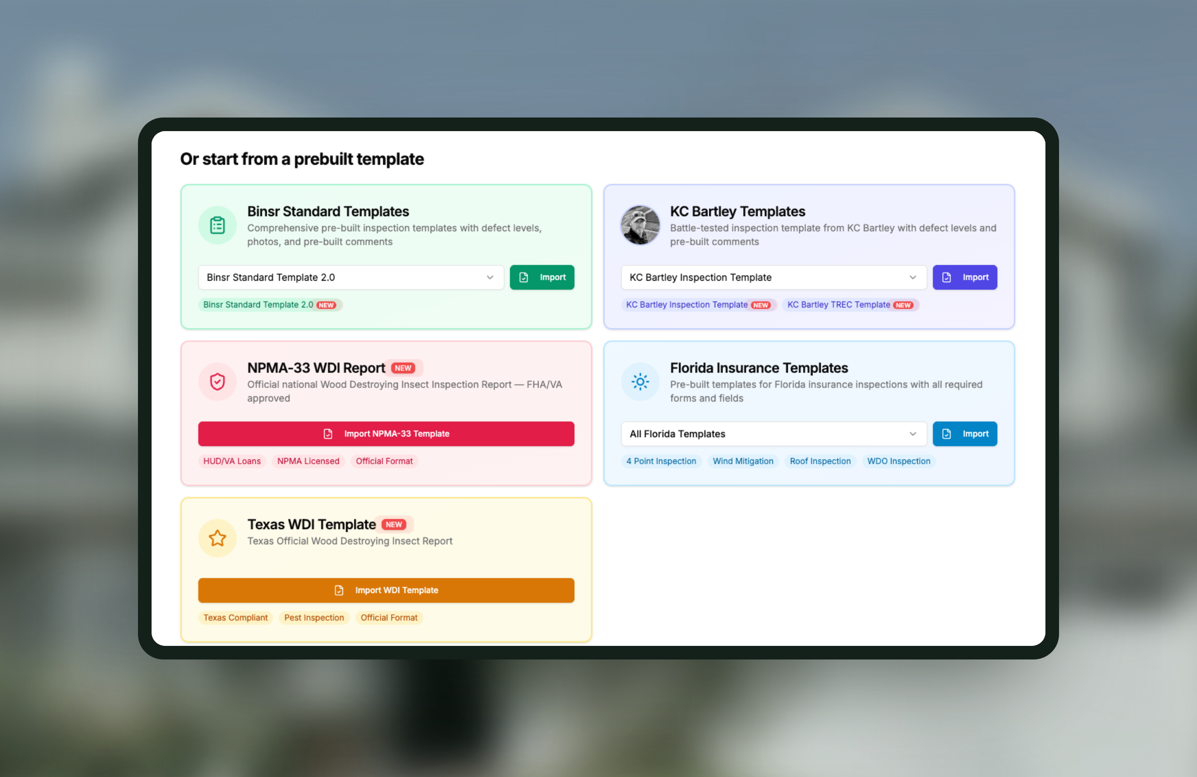 State & Industry Forms in Binsr Inspect